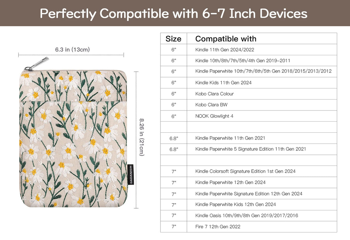 9-11 Inch Embroidered Daisy Padded Carrying Case Protective Tablet Sleeve for iPad A16 11th Gen 11