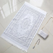 Portable Crossbody Chenille Prayer Rug, Printed Chenille Crossbody Style Prayer Mat Set with 99-Bead Faux Pearl Prayer Beads