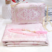 Portable Crossbody Chenille Prayer Rug, Printed Chenille Crossbody Style Prayer Mat Set with 99-Bead Faux Pearl Prayer Beads