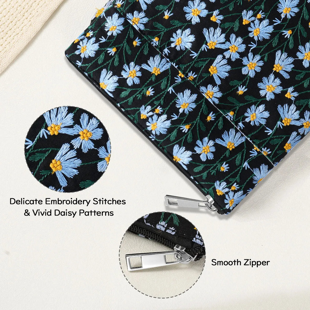 9-11 Inch Embroidered Daisy Padded Carrying Case Protective Tablet Sleeve for iPad A16 11th Gen 11